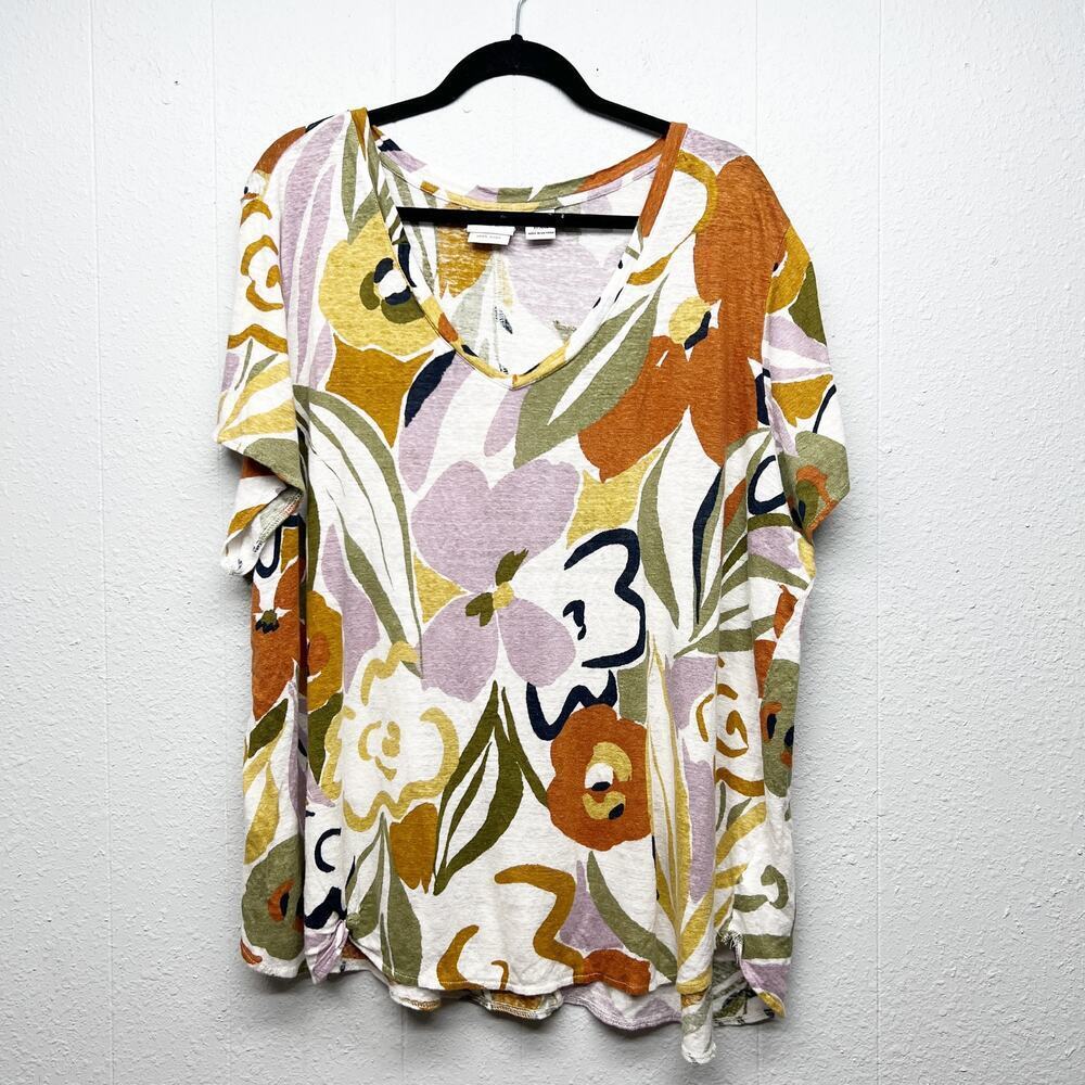 Rachel Zoe 100% Linen Floral Top Womens 3X Beachy Boho Lagenlook Casual Wear